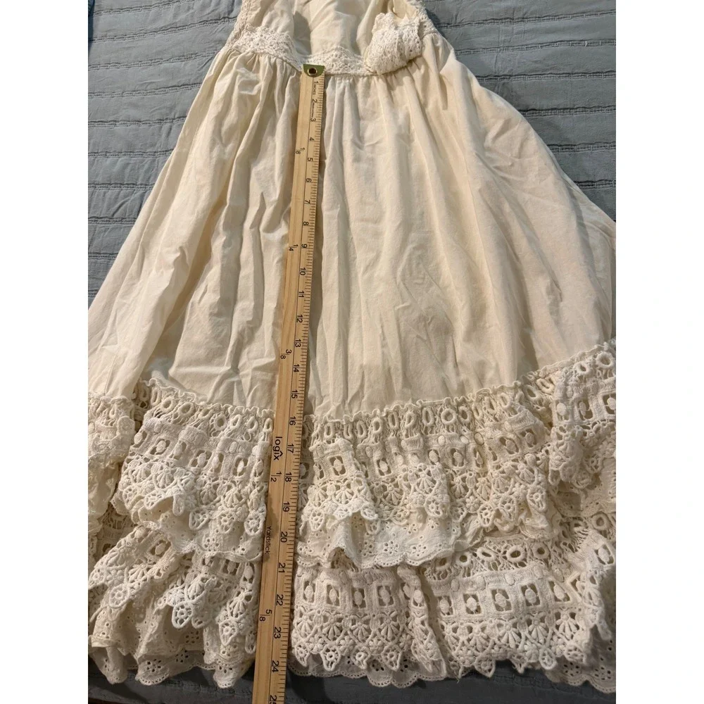 Mustard Pie Girls Cream Cotton Halter Dress Crochet Lace Ruffle Boho Size 6